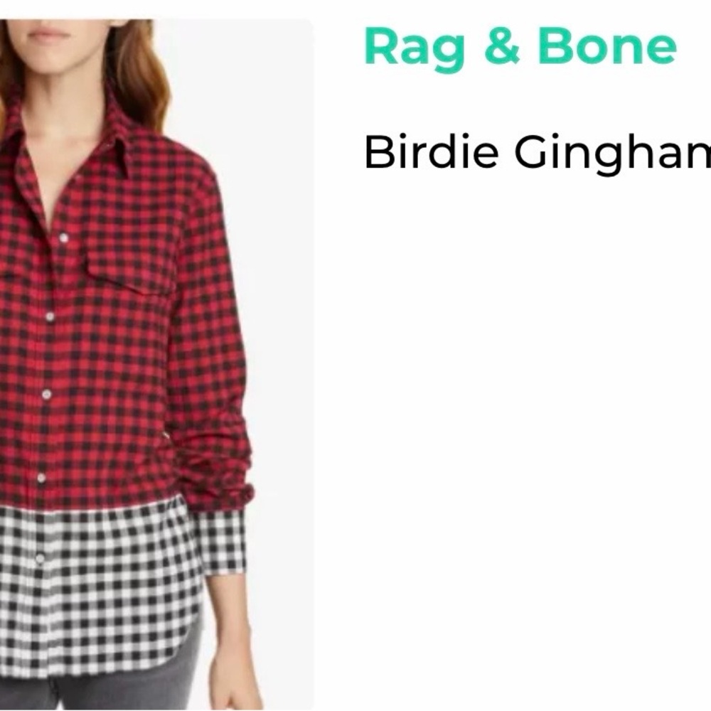rag & bone Red and Black Gingham Mix Button-Down